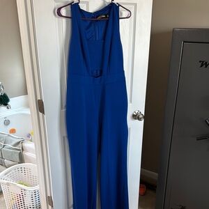 New York & Company Blue Sleeveless Jumpsuit
